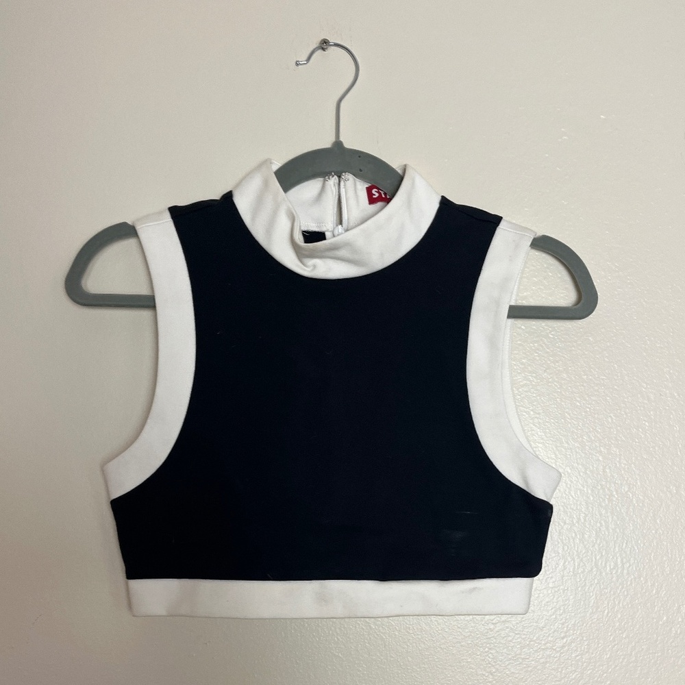 STAUD Black & White Mock-Neck Crop Top SMALL